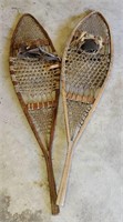 Pair of long wooden trapper's snowshoes