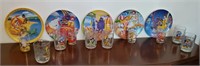 5 McDonald's plates with matching glasses & set