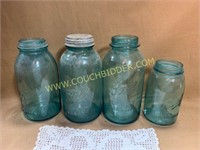 3 antique Blue Ball 1/2 gallon canning jars