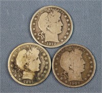 (3) Barber Half Dollars: 1895, 1907, 1912