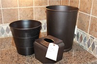 Metal trash cans and tissue holder