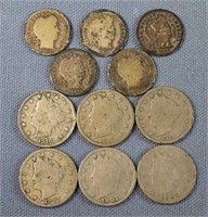 (6) Liberty Head Nickels, (5) Barber Dimes