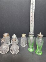 Salts, Peppers, 1 Vinegar, Uranium Glass Set