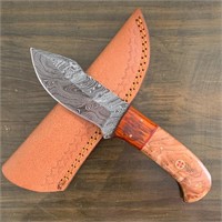 8" Damascus Steel Knife with Leather Sheath