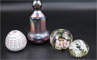 4 Glass Paper Weights- St. Clair & others