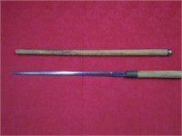 SMALL SWORD IN WOOD HOLDER 23" LONG MARKED