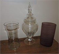 Vintage Glassware Vases & Lidded Candy Dish