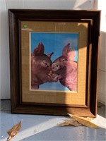 VERY COOL LARGE FRAMED WOOD "PIGS" PICTURE