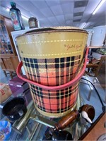 VERY NEAT PLAID LARGE SKOTCH KOOLER TIN CONTAINER