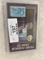 PEARL HARBOR TRIBUTE COIN SET 3 COINS & STAMP