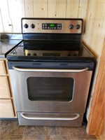 GE glass top stainless steel stove.
