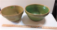(2) Antique Large Green Stoneware Bowls