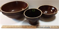 (3) Antique Brown Glazed Stoneware Bowls