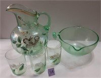 Green Depression Glass - pitcher set, etc.