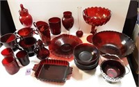 Large Lot of Vintage Ruby Red Glassware