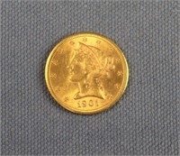 1909 S $5 Liberty Half Eagle Gold Coin