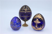 3 Crystal Russian Eggs Gold Encrusted Cobalt