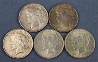 (5) Peace Silver Dollars: (4) 1922, (1) 1924