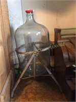 Viintage glass water wine jug w/ metal stand