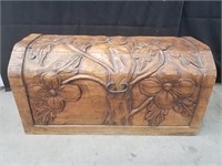 Vintage floral hand carved wooden storage trunk