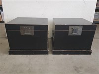 Pair vintage asian lined black wooden storage side