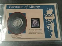 Portraits of Liberty silver quarter and stamp set