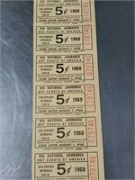 Sheet of tickets Boy Scouts Jamboree 1960