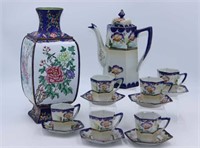 Antique Nippon Tea Set & 13" enameled vase