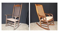 2 Antique Rocking Chairs Wood and Cane