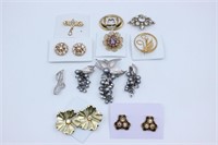 Assorted Rhinestone Pins and Earrings