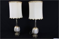 Pair Retro Regency Brass and Glass lamps