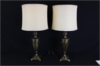 Pair Modern Brass Lamps with Shades