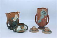 New Roseville Pottery 3 Vases and Candle Holder