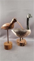 Wooden Fowl Figurines on Stands 2pc