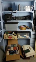 5 Shelves Misc. Items, Polaroid Camera, Tripod,