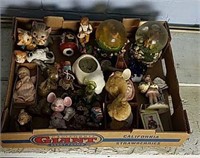 Box of Various Figurines, 2 Snow Globe Music Boxes