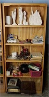 Wooden Shelving Unit and Contents, 6 ft tall,