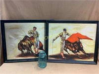 Pair of retro framed BULLFIGHTER paintings