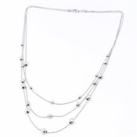 14k White Gold Bead Link Trilogy Necklace