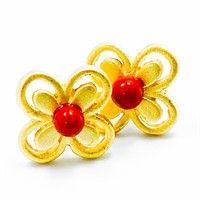 Designer Gold & Carnelian Flower Earrings