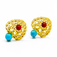 Turquoise & Carnelian Gold Heart Earrings