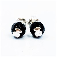 TOUS Faceted Onyx Beads & Silver Earrings