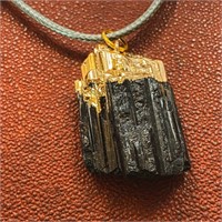 Designer Black Tourmaline & Gold Cord Necklace