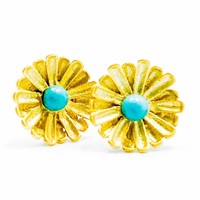 Designer Turquoise Beaded Gold Flower Earrings