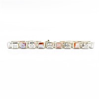 Geometric Pink MOP & Diamante Silver Bracelet