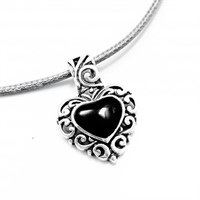 Open Scrollwork Silver & Onyx Heart Cord Necklace