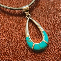 20" Turquoise & Silver Teardrop Cord Necklace