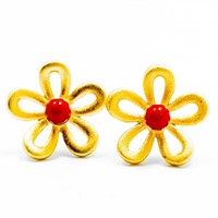 Designer Carnelian & Gold Flower Earrings