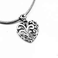 Open Scrollwork Heart Silver Cord Necklace