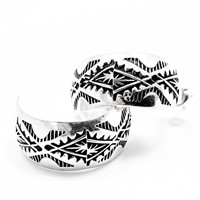 Signed NAVAJO Handwrought Silver Hoop Earrings